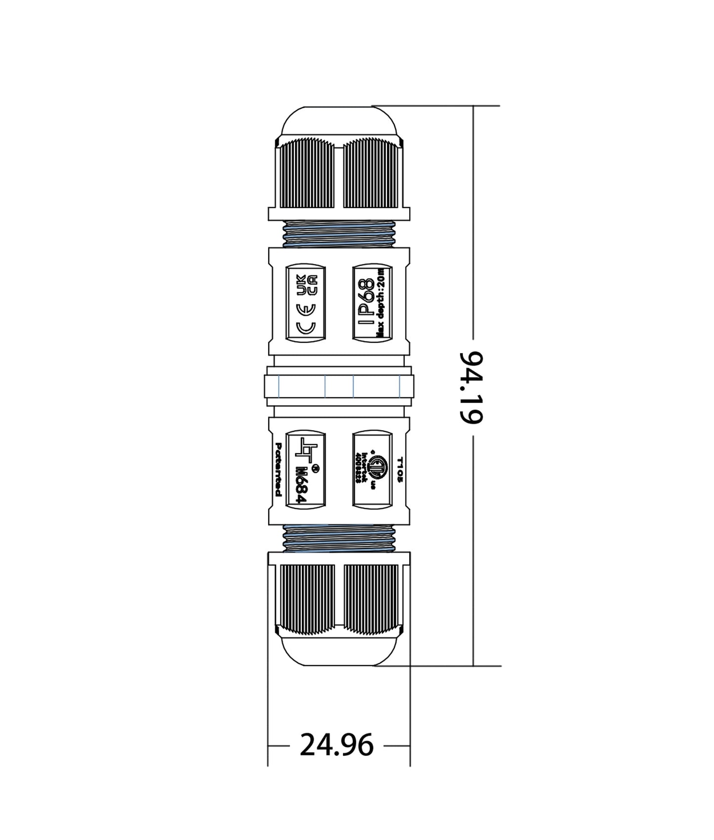 CONN005: Waterproof 2 Way Connector IP68