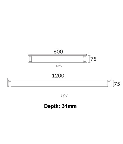 RAZORDM: Interior Surface Mounted LED Dimmable Tri-CCT Battens