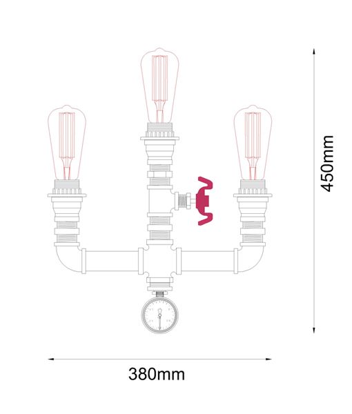 STEAM: Interior Aged Iron 3xPipe Wall Light
