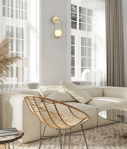 ARO: Interior Round Opal Glass with Satin Gold Frame Wall Light