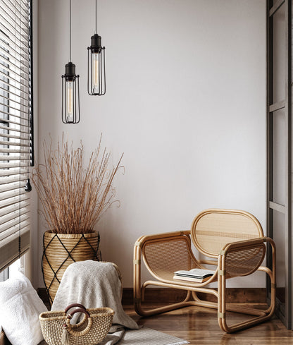 BLACKBAND Industrial Black Tubular Bird Cage Pendant Light