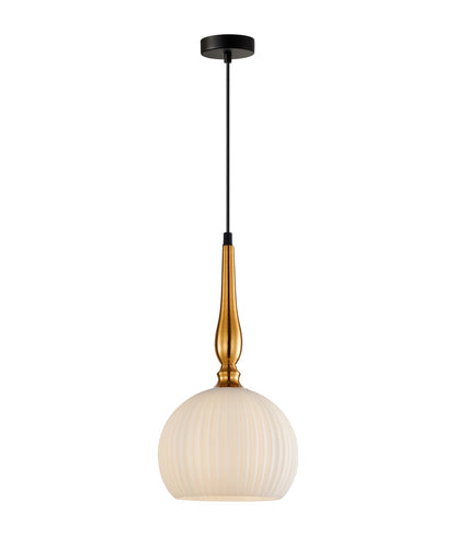 CALIZ: Interior Frosted Wine Glass Ribbed with Brass / Black Pendant Lights