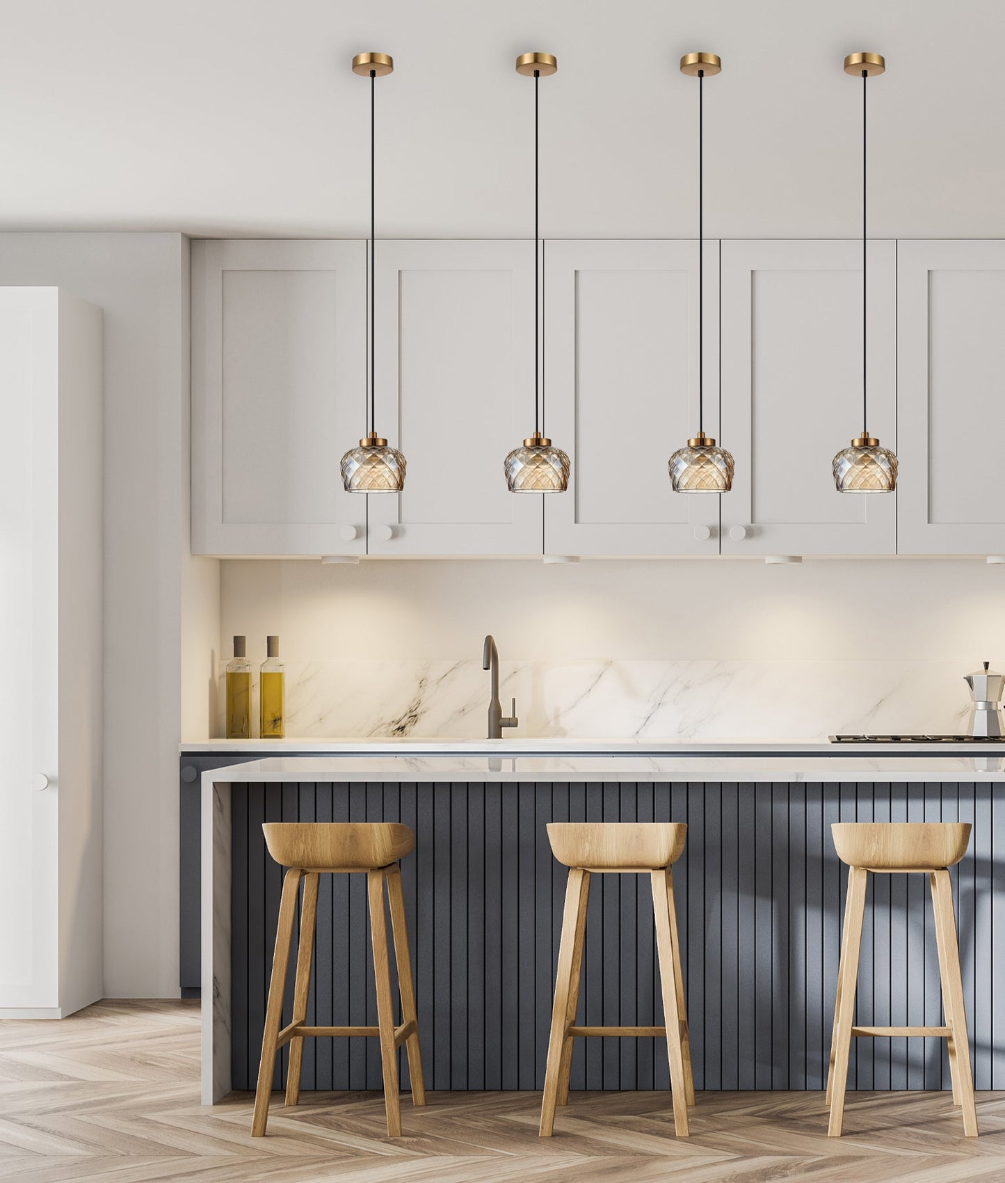 CARAMELLE: Interior LED Tri-CCT Glass with Segments Ellipse Pendant Lights