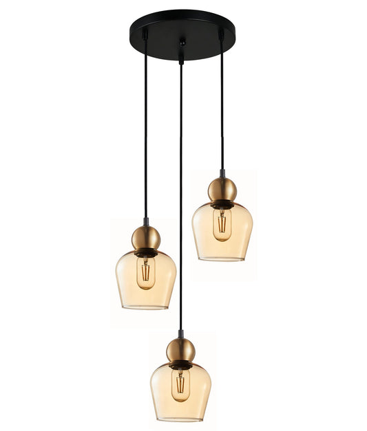 CHAMPAN: Interior Bronze Amber / Mirror Finish Smokey Black Glass Ellipse Multiple Round Base Pendant Lights