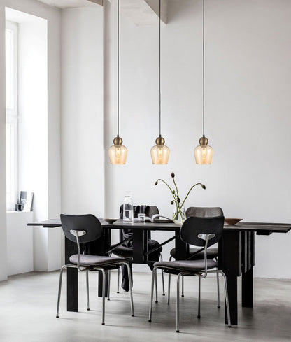 CHAMPAN: Interior Bronze Amber / Mirror Finish Smokey Black Glass Ellipse Multiple Bar Base Pendant Lights