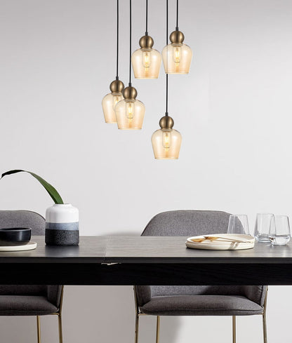 CHAMPAN: Interior Bronze Amber / Mirror Finish Smokey Black Glass Ellipse Pendant Lights