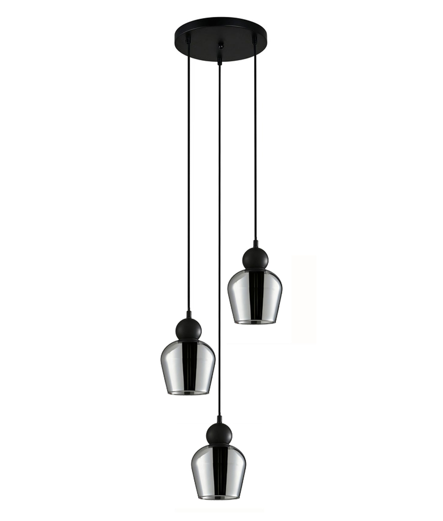 CHAMPAN: Interior Bronze Amber / Mirror Finish Smokey Black Glass Ellipse Multiple Round Base Pendant Lights