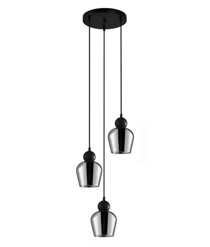 CHAMPAN: Interior Bronze Amber / Mirror Finish Smokey Black Glass Ellipse Multiple Round Base Pendant Lights