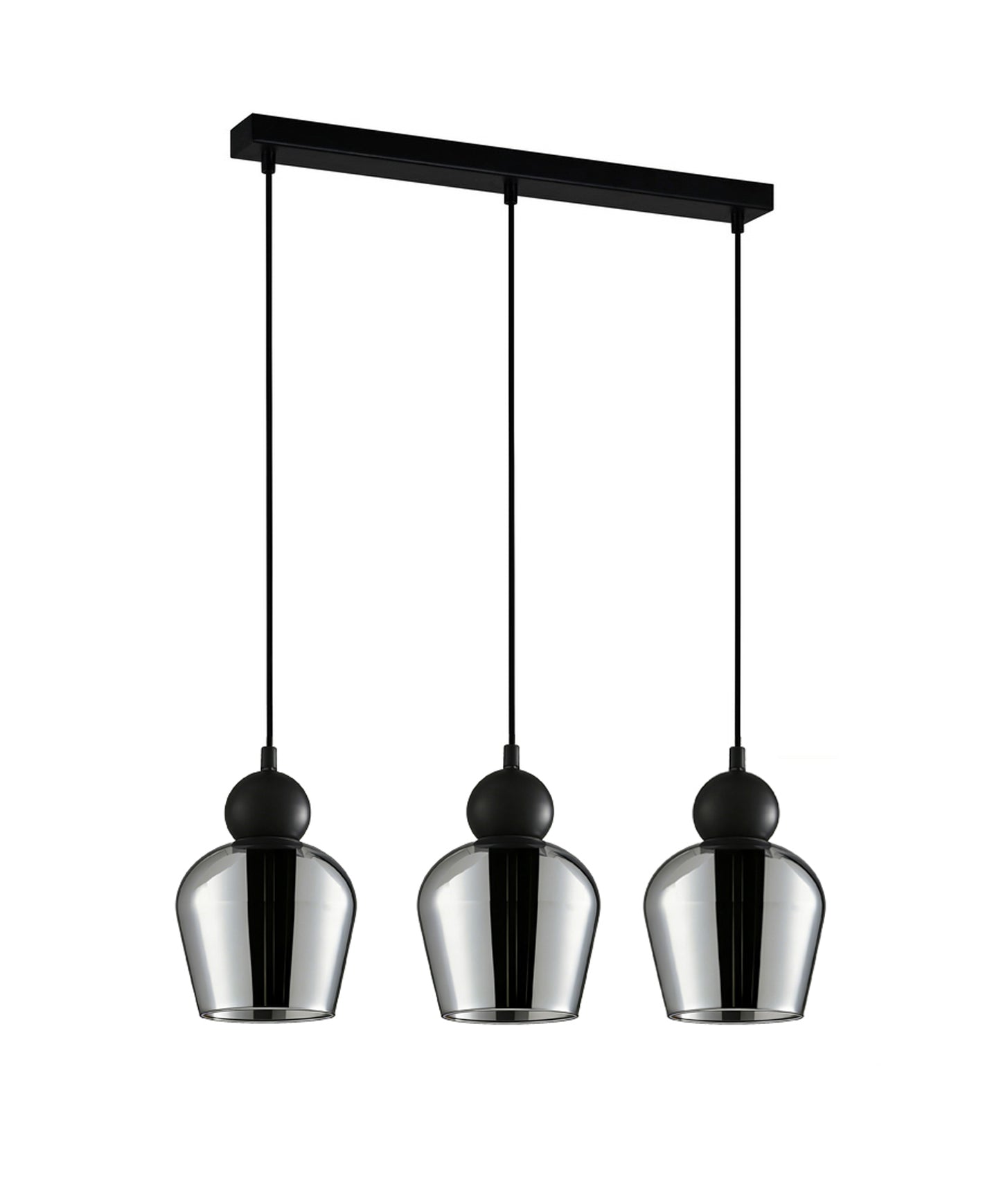 CHAMPAN: Interior Bronze Amber / Mirror Finish Smokey Black Glass Ellipse Multiple Bar Base Pendant Lights
