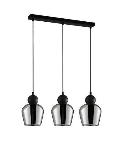 CHAMPAN: Interior Bronze Amber / Mirror Finish Smokey Black Glass Ellipse Multiple Bar Base Pendant Lights