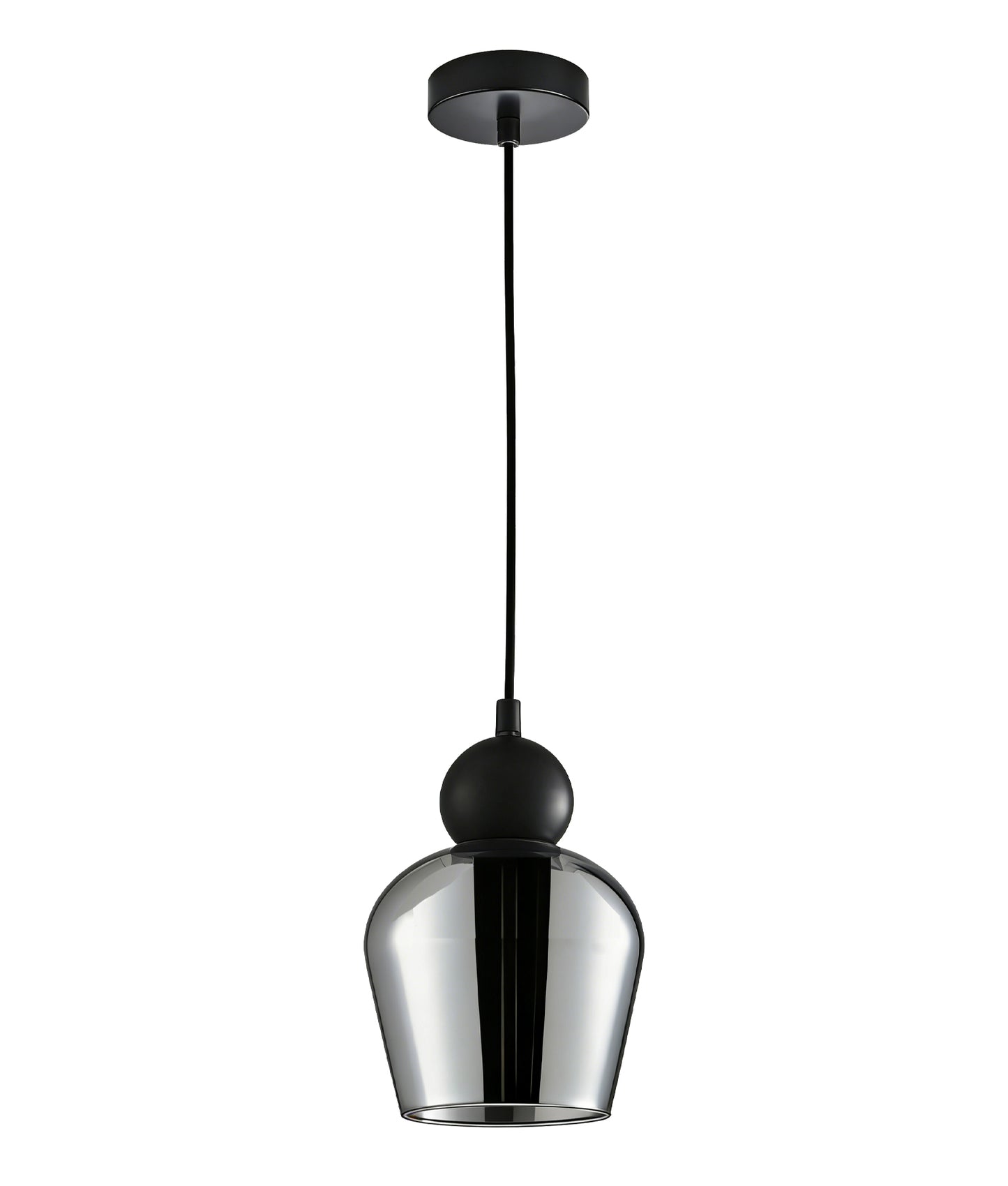 CHAMPAN: Interior Bronze Amber / Mirror Finish Smokey Black Glass Ellipse Pendant Lights