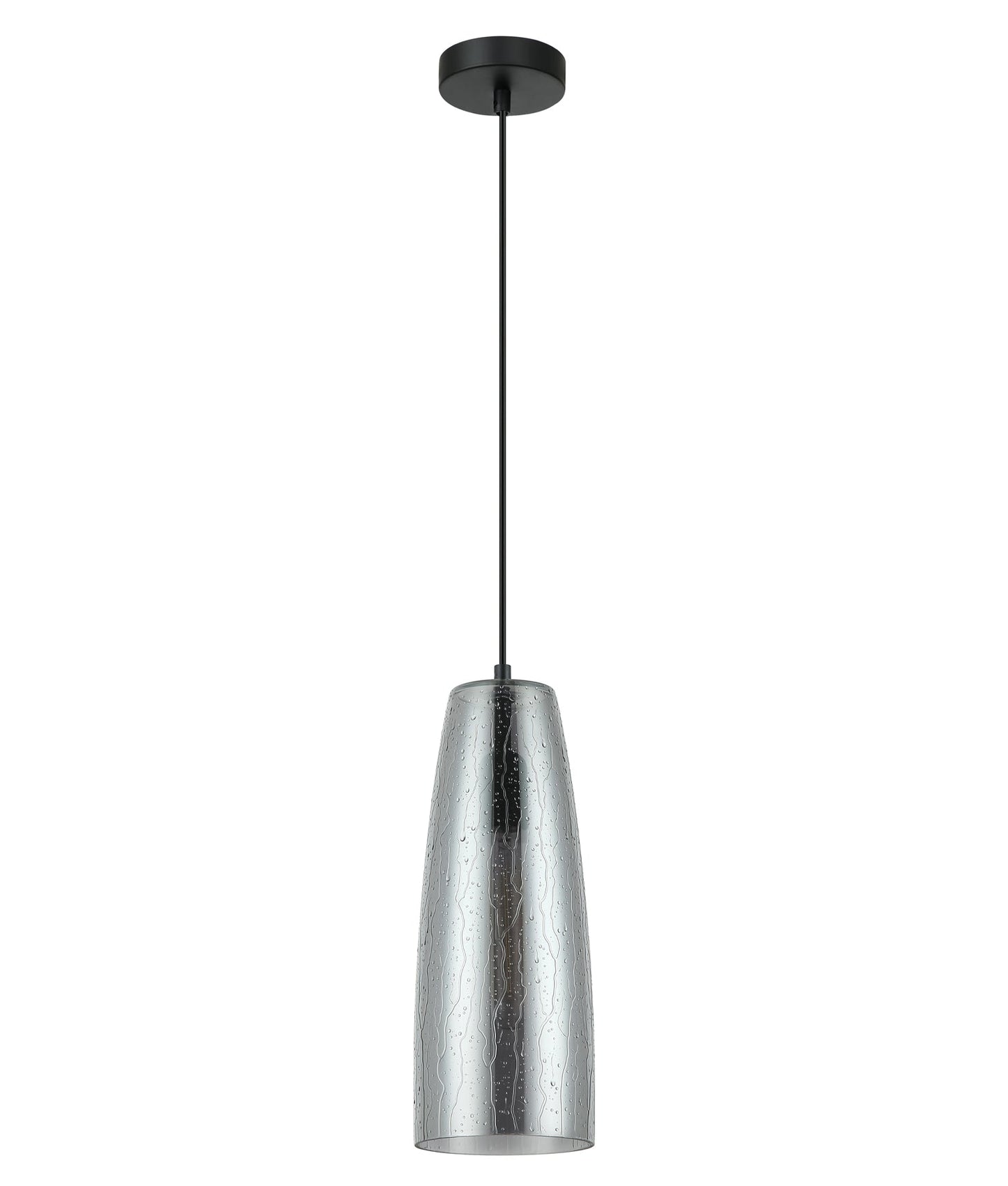 CHUVA: Smokey Black Mirror Finish Glass with Rain Drop Effect Long Cone Pendant Light