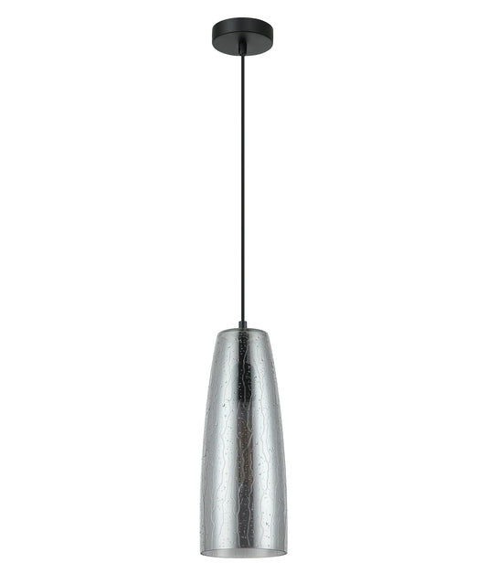 CHUVA: Smokey Black Mirror Finish Glass with Rain Drop Effect Long Cone Pendant Light
