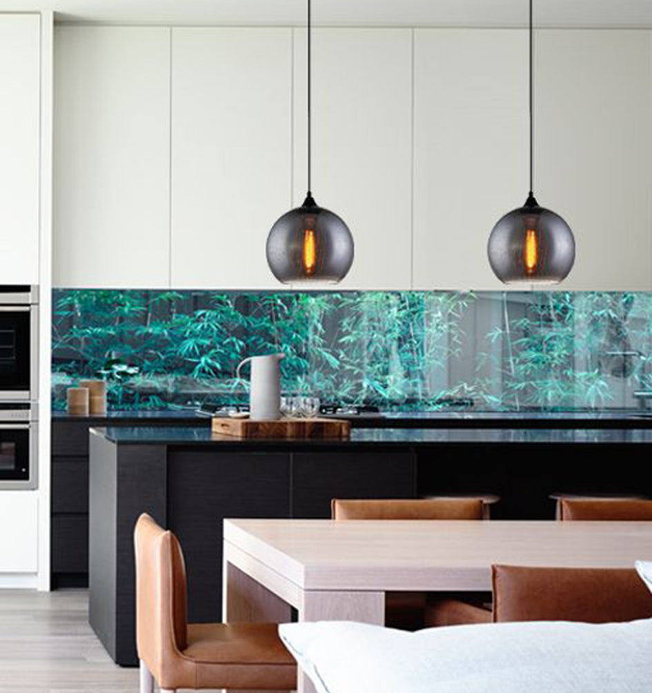 CHUVA: Smokey Black Mirror Finish Glass with Rain Drop Effect Wine Glass Shape Pendant Light