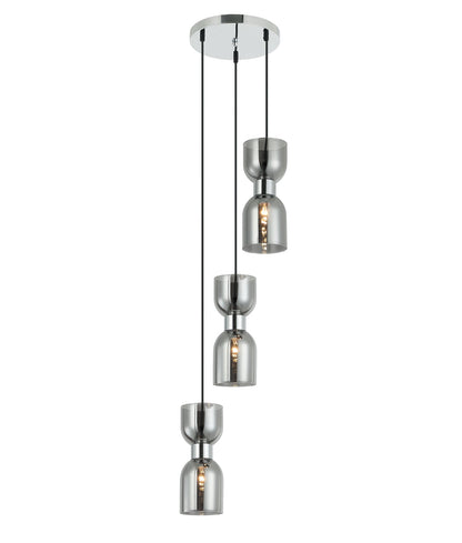 CLESSIDRA:  Interior Mirror Finish Smokey Black / Opal Glass Ellipse Multiple Round Base Pendant Lights