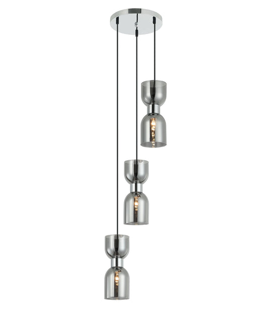 CLESSIDRA:  Interior Mirror Finish Smokey Black / Opal Glass Ellipse Multiple Round Base Pendant Lights