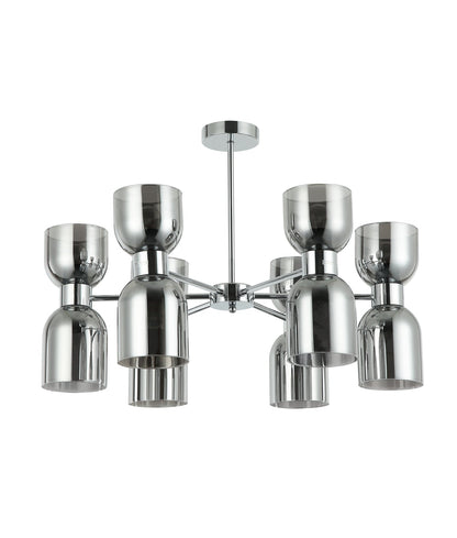 CLESSIDRA:  Interior Mirror Finish Smokey Black / Opal Glass Ellipse x12 Round Base Pendant Lights