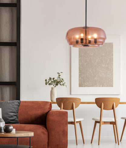 CUAD: Interior Amber Flat Top Dome Glass Shade Pendant Light