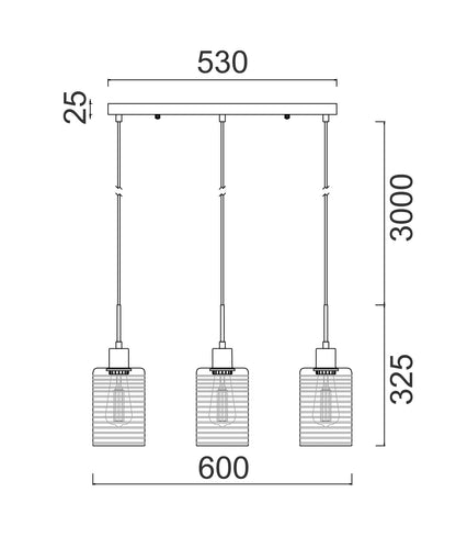 ESPEJO1: Interior Iron & Chrome Oblong Glass with Line Effect Pendant Lights