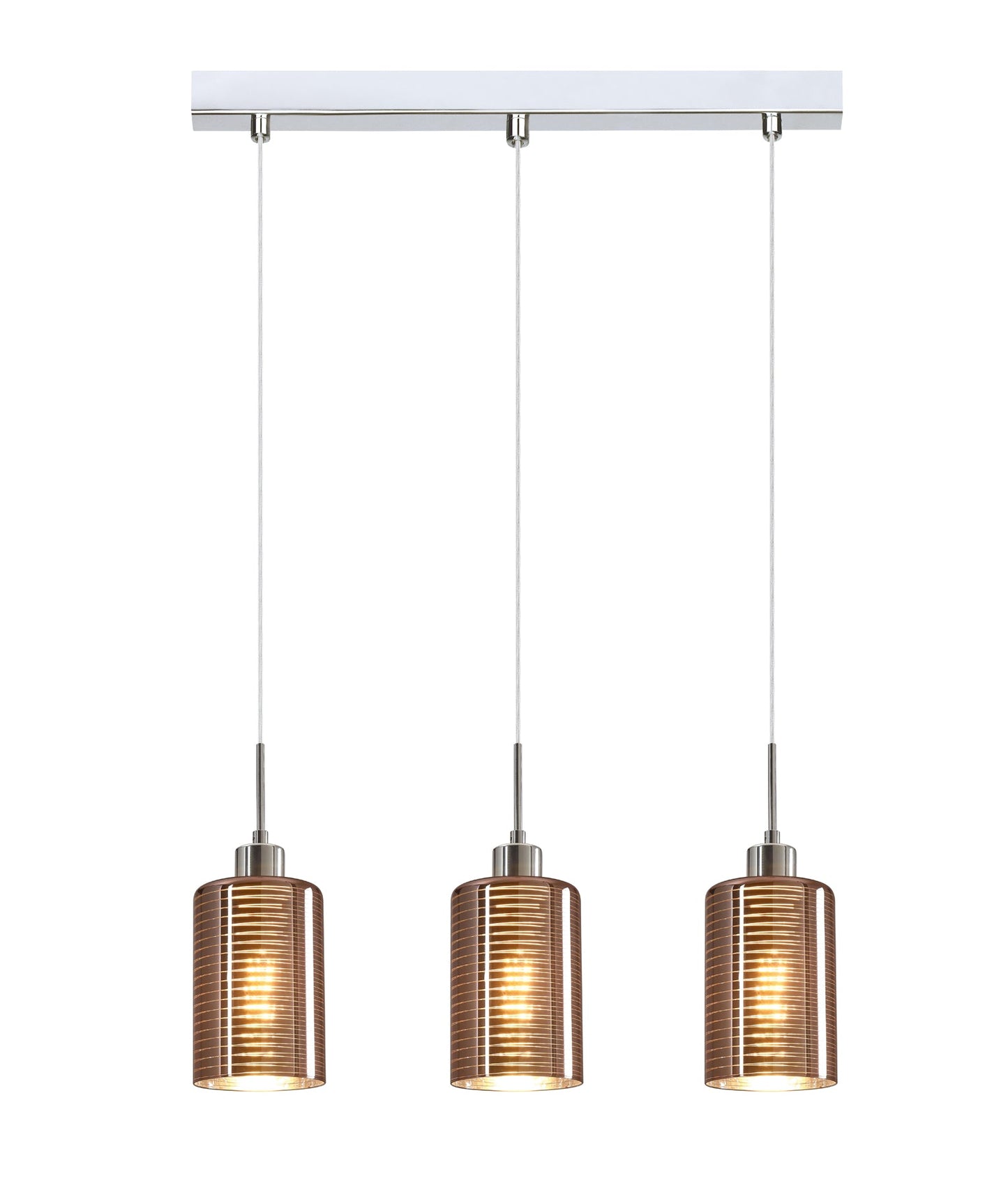 ESPEJO2: Interior Iron & Rose Gold Oblong Glass with Line Effect Pendant Lights