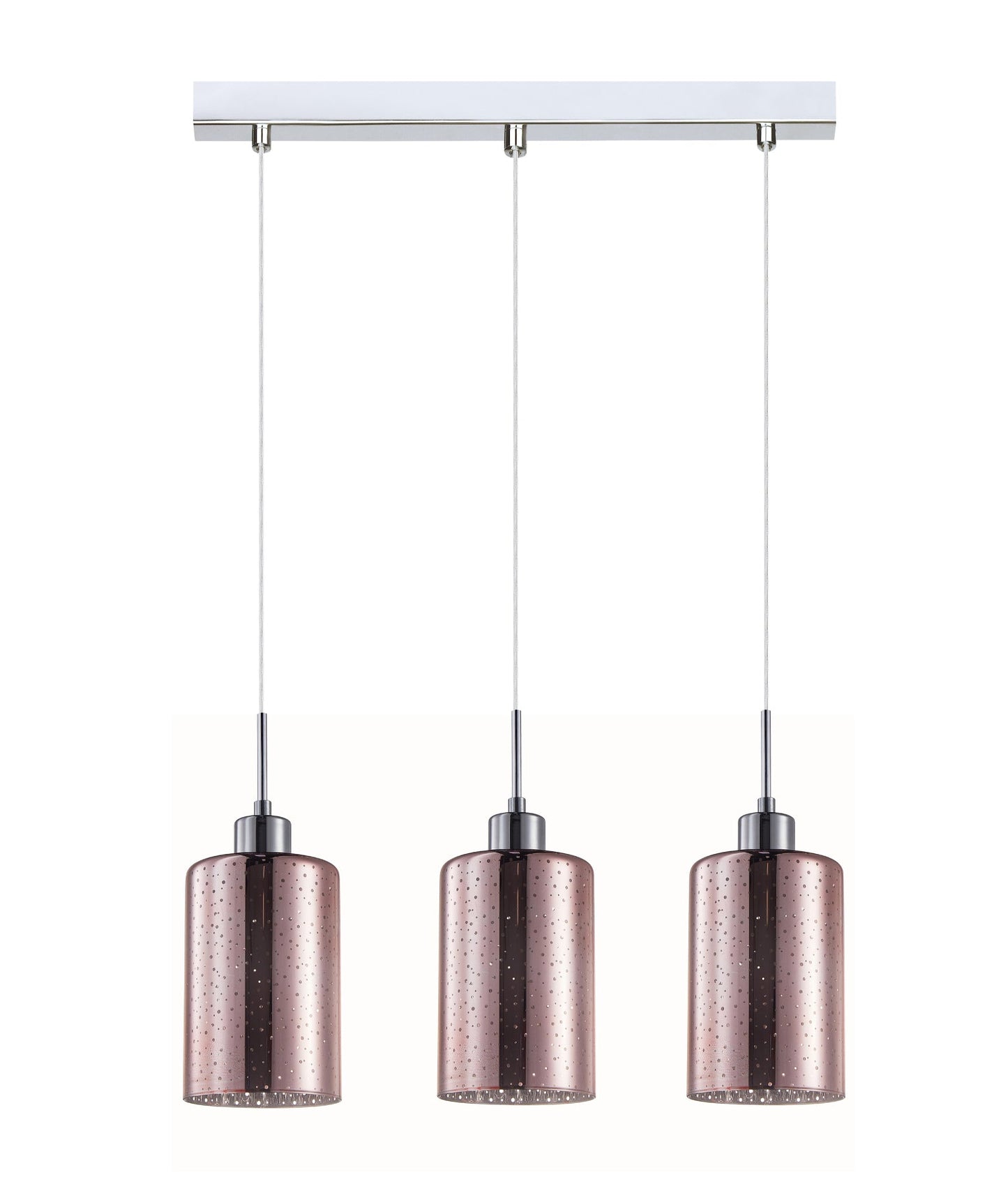 ESPEJO4: Interior Iron & Rose Gold Oblong Glass with Dotted Effect Pendant Lights