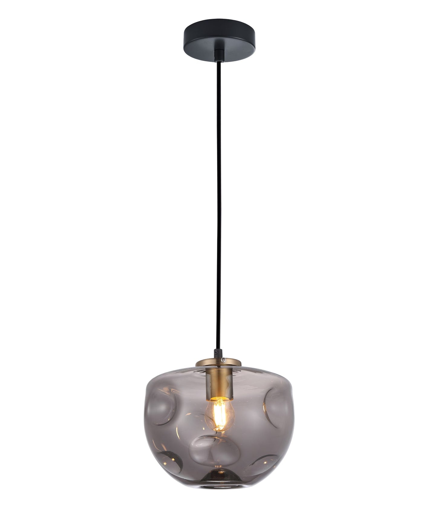 FOSSETTE: Interior Dimpled Smokey Black Mirror Finish Glass Pendant Light