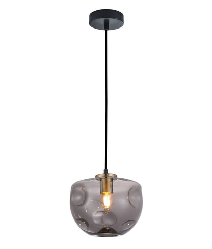 FOSSETTE: Interior Dimpled Smokey Black Mirror Finish Glass Pendant Light