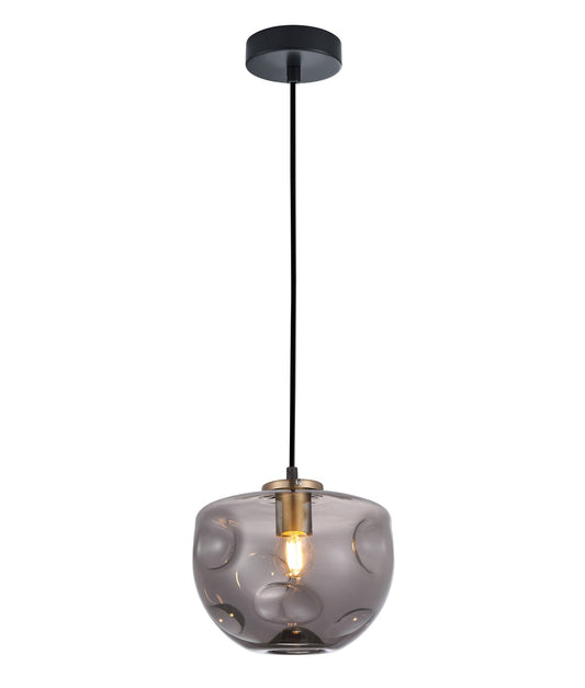 FOSSETTE: Interior Dimpled Smokey Black Mirror Finish Glass Pendant Light