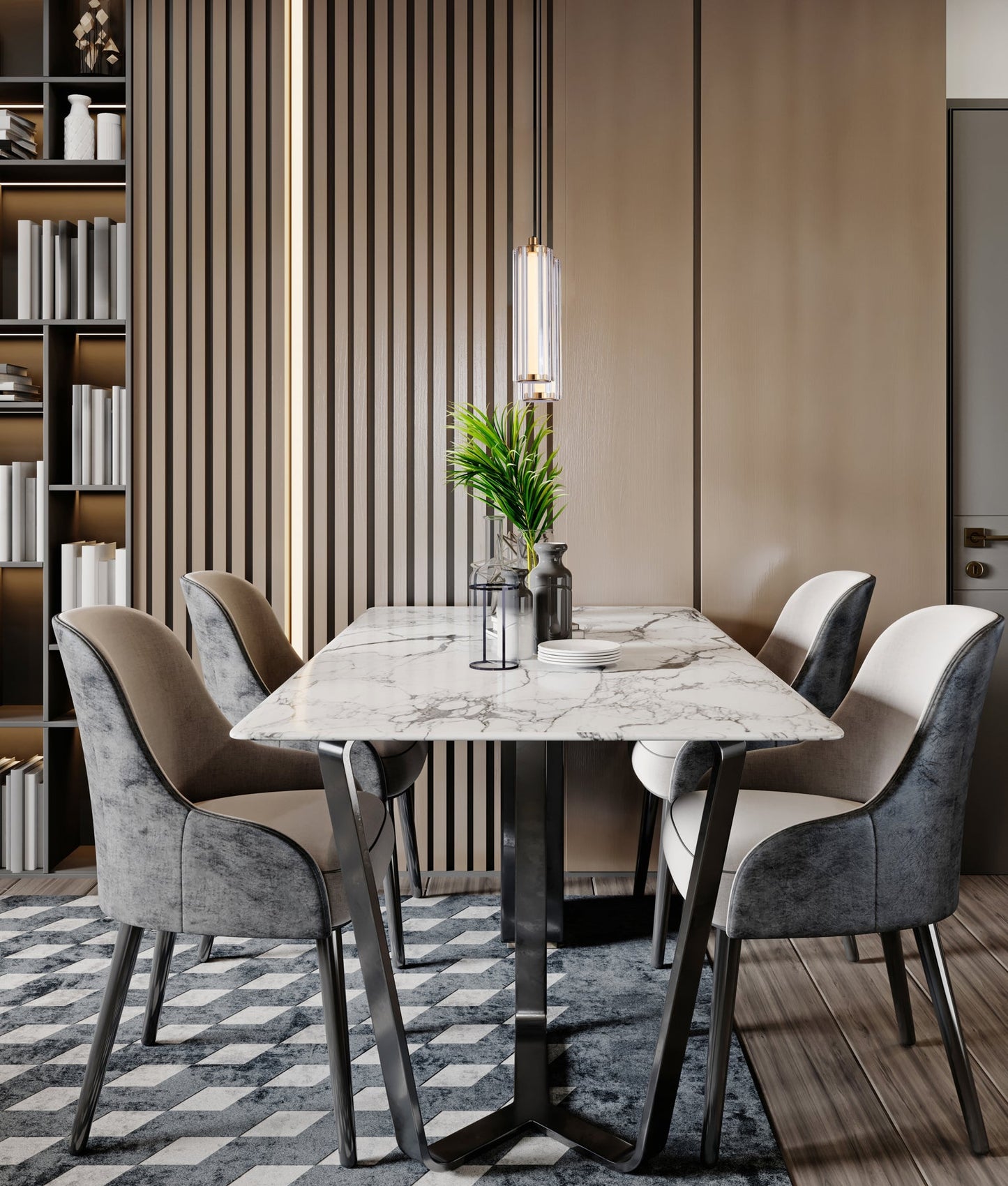 FRECCIA: Interior LED Tri-CCT Glass with Curve Cylinder Pendant Lights