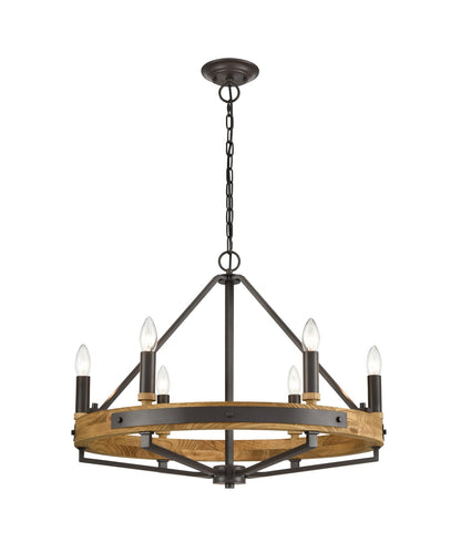 FUNALE: Interior Candelabra Natural Wood / Oak Wood 6-Light Pendant Lights