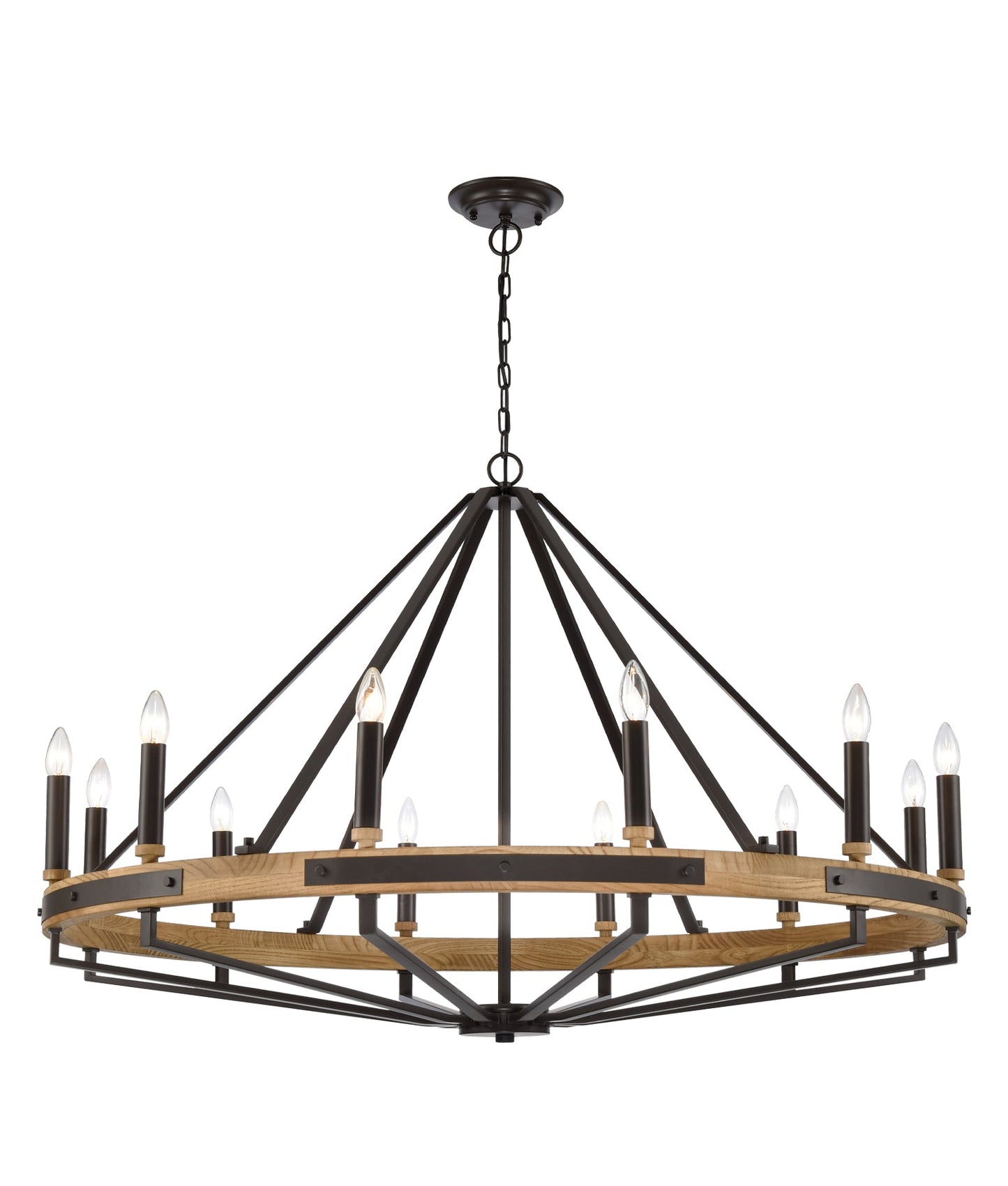 FUNALE: Interior Candelabra Natural Wood / Oak Wood 12-Light Pendant Lights
