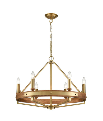 FUNALE: Interior Candelabra Natural Wood / Oak Wood 6-Light Pendant Lights