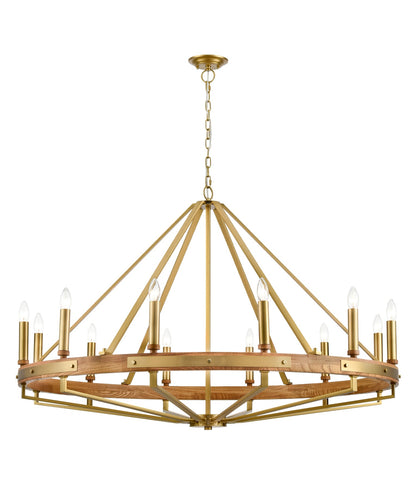 FUNALE: Interior Candelabra Natural Wood / Oak Wood 12-Light Pendant Lights