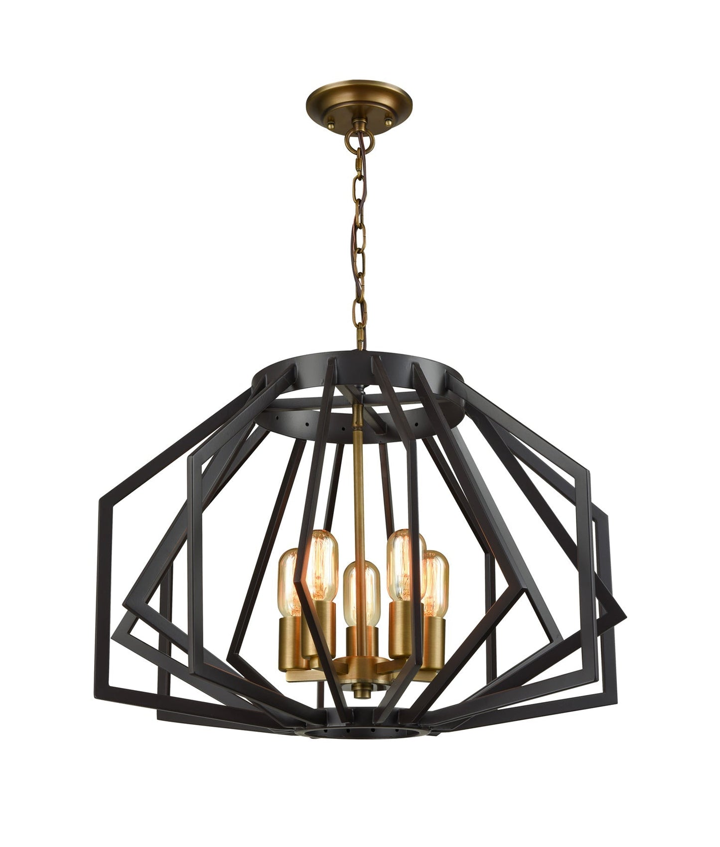 GAMBA: Industrial Black Rustic Wide Angular Cage Pendant Light