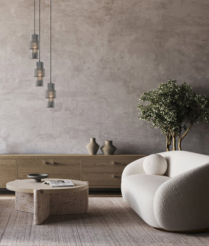 HUECA: Interior Double Cylinder Ribbed with Segment Pendant Lights