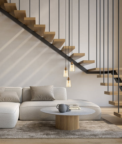 JEREZ: Bronze Amber/ Smokey Black Ellipse Glass Flat Top Pendant Lights