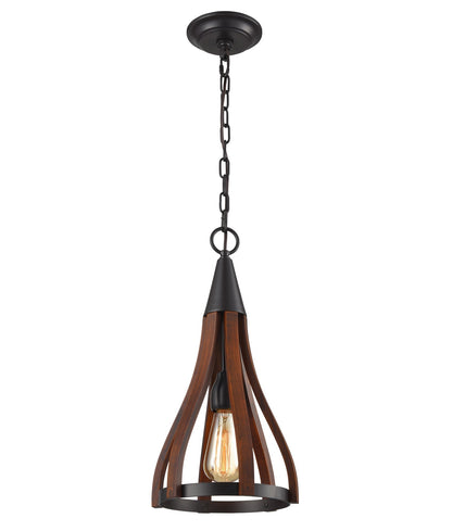 KHALEESI: Medieval Style Rustic Oak Dark Red Wood Small Bell Shape Pendant Light