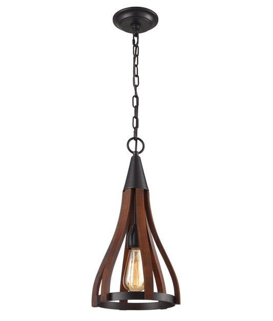 KHALEESI: Medieval Style Rustic Oak Dark Red Wood Small Bell Shape Pendant Light