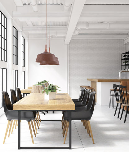 OXIDO: Interior Rustic Brown with Travertine Highlight Angled Dome Pendant Lights