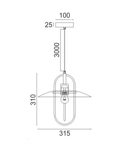 PAPILLON: Interior Oblong Iron with Glass Coolie Pendant Lights