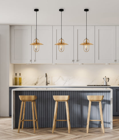 PAPILLON: Interior Oblong Iron with Glass Coolie Pendant Lights