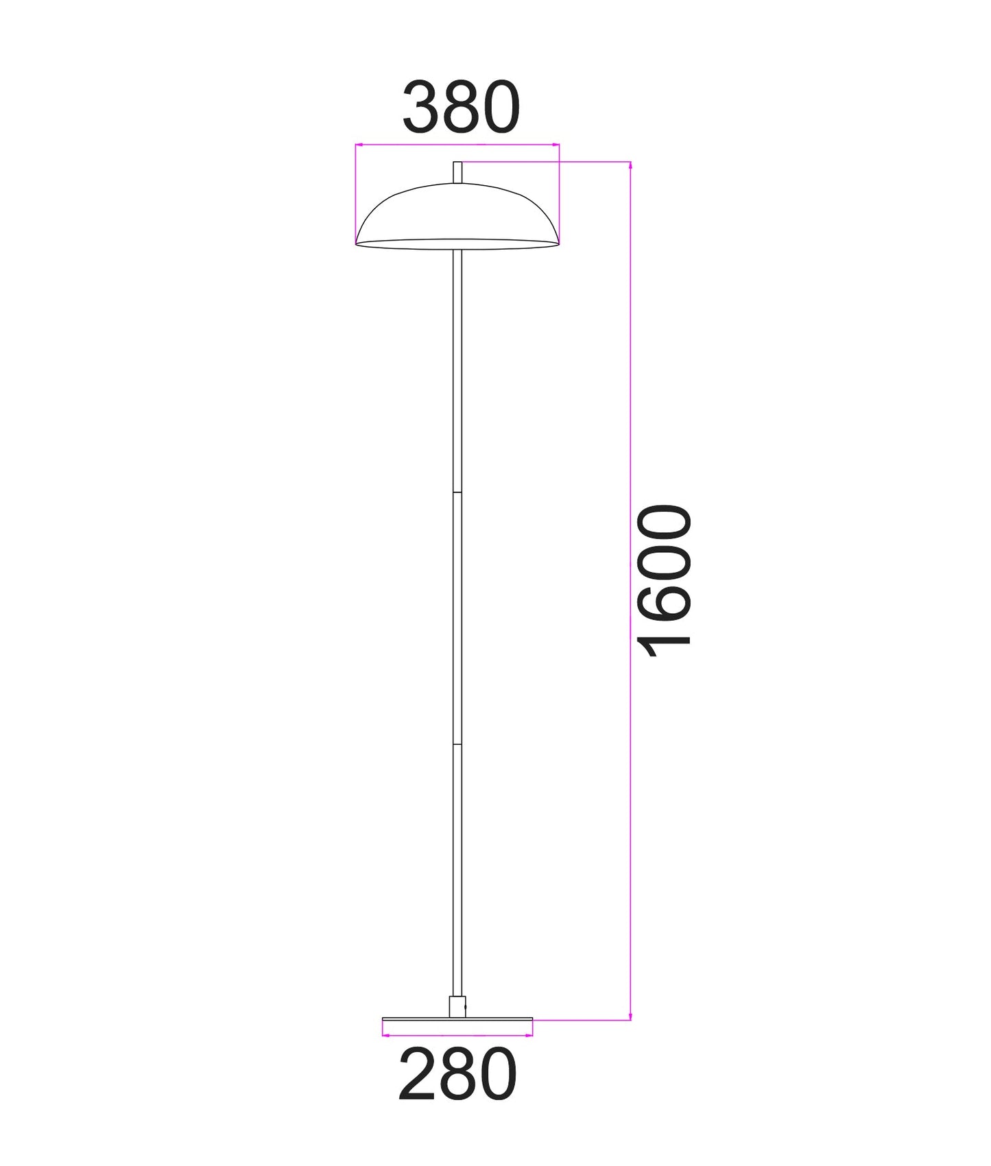 PARAGUAS: Interior Black Dome Shade with Brass Rod Floor Lamp