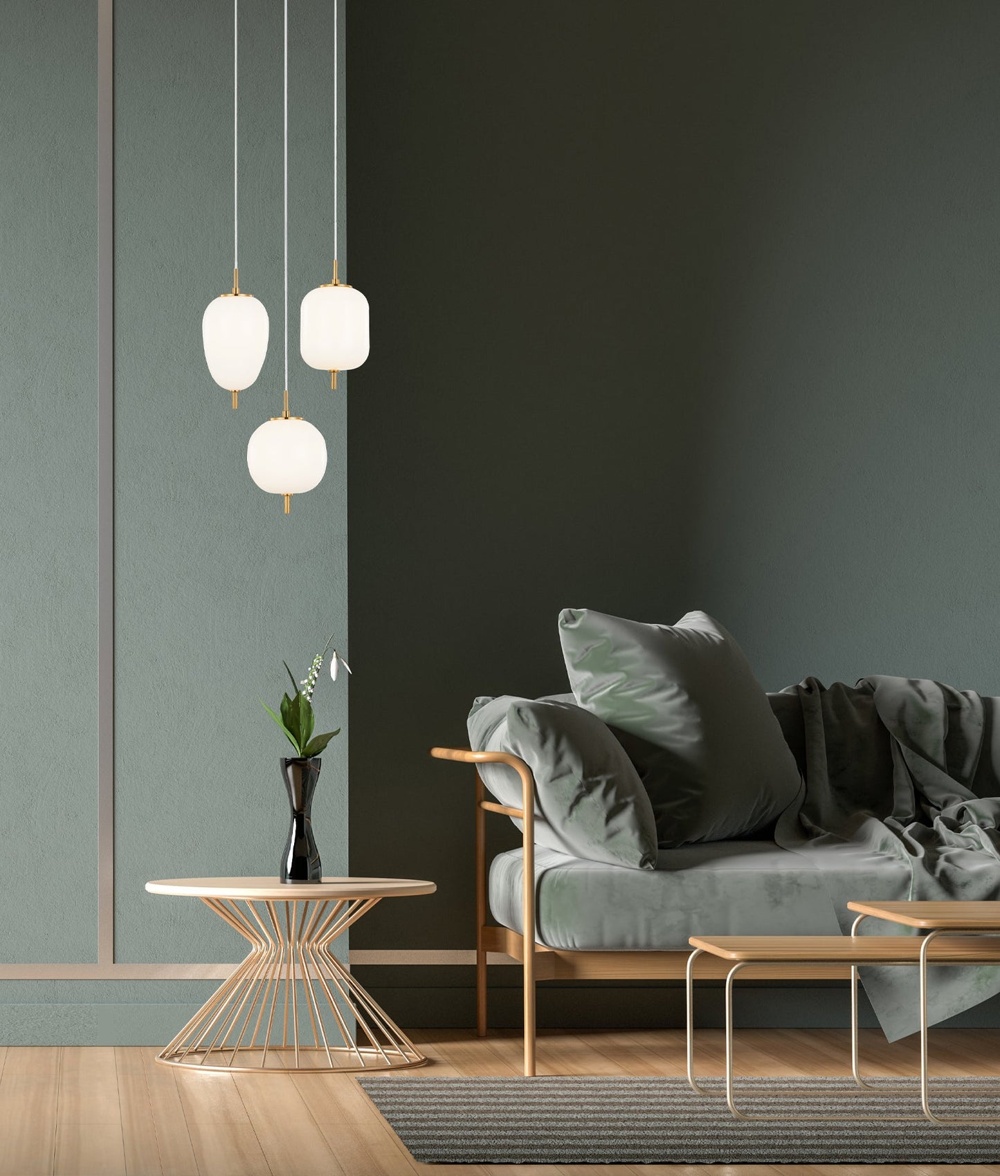 PINO: Interior Opal Matte / Smokey Black Mirror Finish Jar Pendant Lights