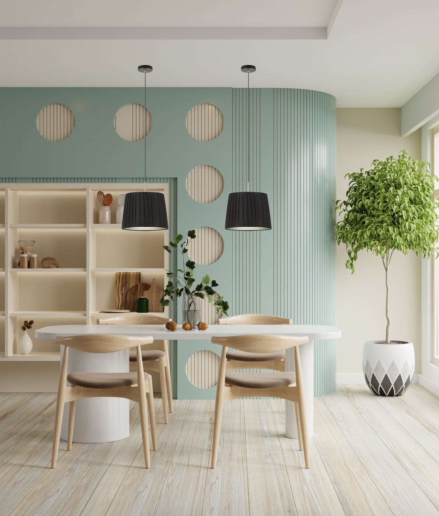 PREGA:  Interior Slanted Pleated Fabric Shade Pendant Lights