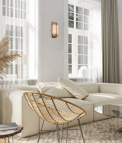 PUENTE: Interior Rectangular Marble with Brass Highlight Wall Light