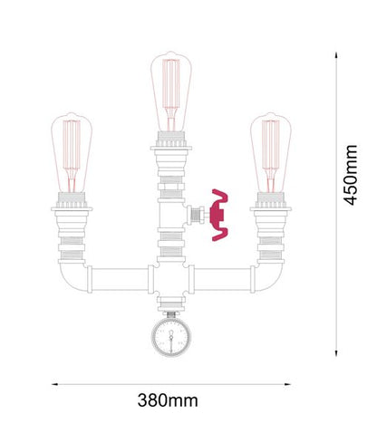 STEAM: Interior Aged Iron 3xPipe Wall Light