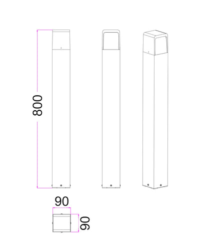 TOREN: LED Tri-CCT Surface Mounted Dark Grey Bollard Light IP65