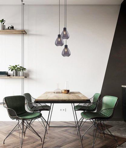 TULIP: Interior Bronze Amber / Smokey Black Wine Glass Ribbed Multiple Round Base Pendant Lights